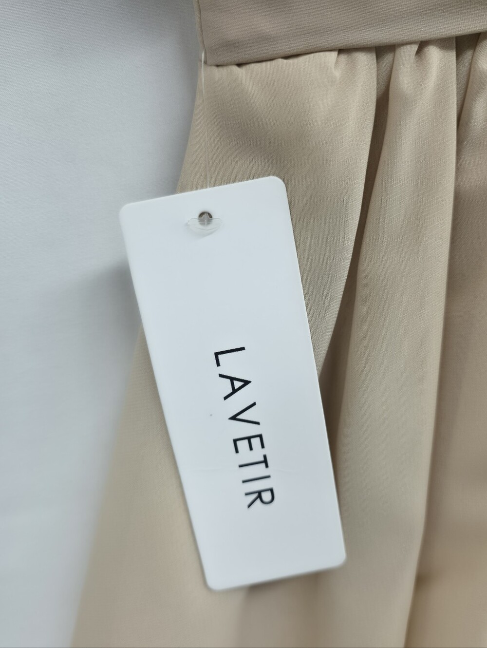 Lavetir Nude Beige Pleated Flutter Sleeve Formal Gown Side Slit Pockets NWT - Picture 15 of 16